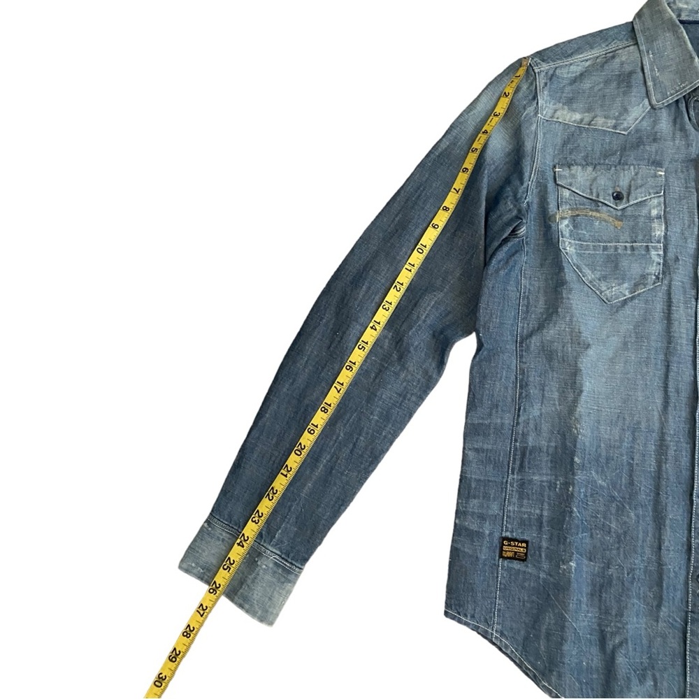 Vintage G-star Raw Distressed Denim Raw Button Up Shirt Blue Pockets Size L Jean - Picture 6 of 9